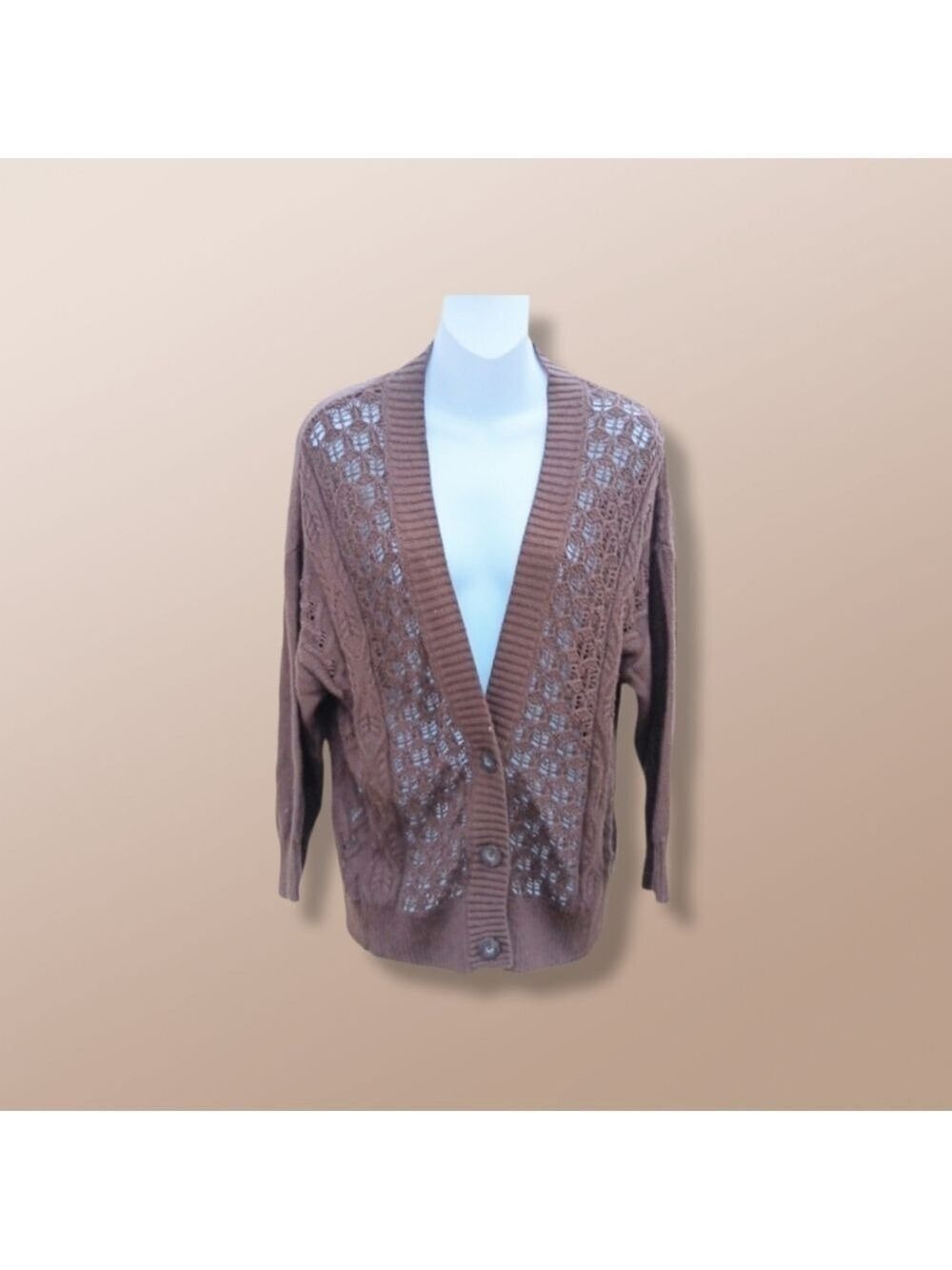 Northcrest Cardigan Sweater Dark Brown Cotton Large 3 Buttons - Picture 2 of 4